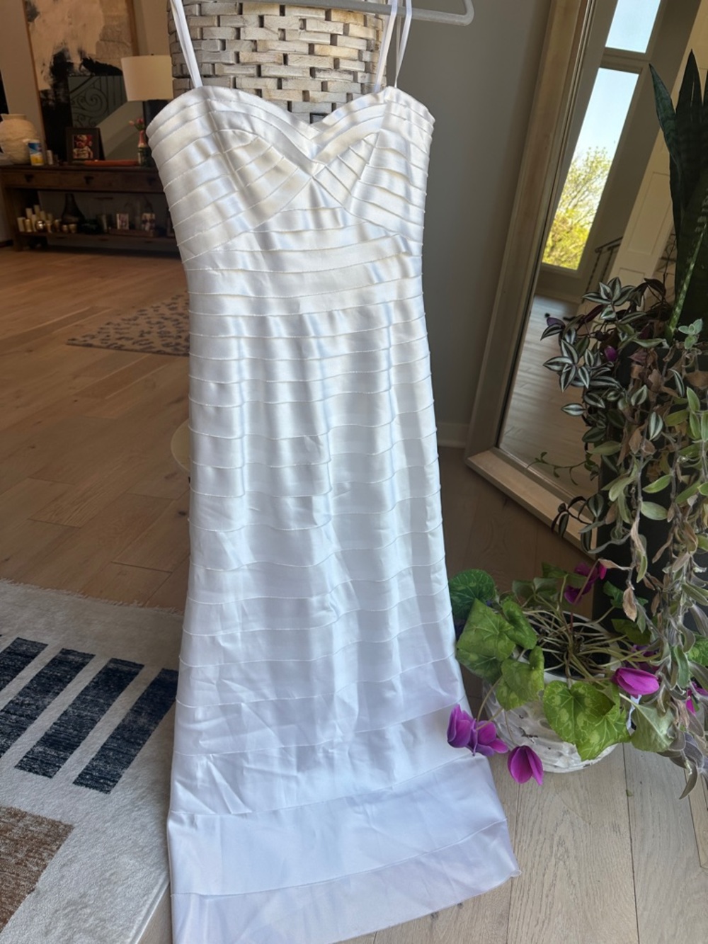 BCBGeneration White Strapless Ribbon-Band Maxi Dress